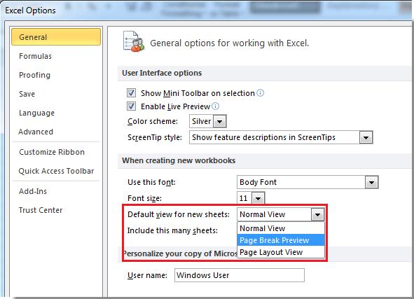 Cách thay đổi chế độ xem mặc định trong Excel